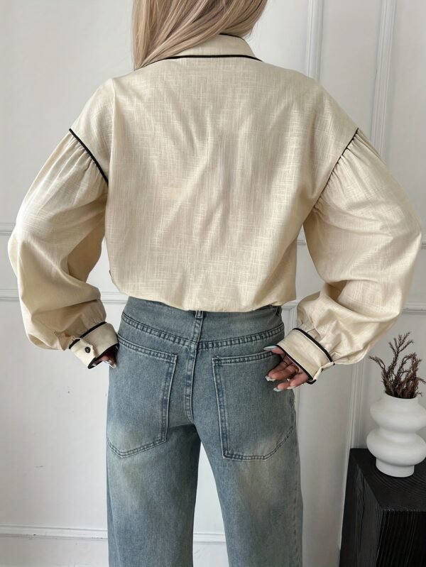 Women's Contrast Trim Stand Collar Button-Up Shirt