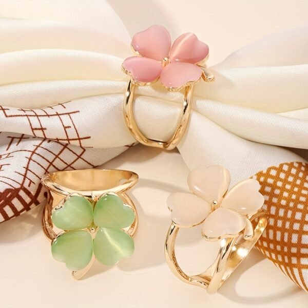 3PCS Minimalist Cat Eye Four-Leaf Clover Scarf Buckle Korean Style Hijab Accessories