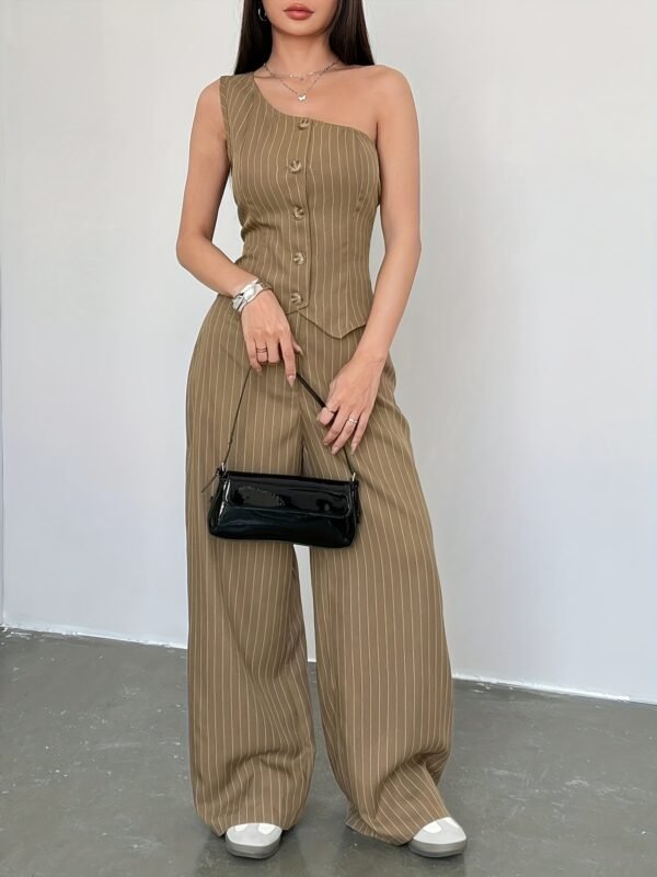 389a073b-c683-489e-a968-dbe34b29ffff.jpg Women's Off-Shoulder Sleeveless Striped Pantsuit Set – Khaki