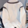 American Retro College Style Color-Block Fake Two-Piece Polo Collar Long Sleeve Top for Women