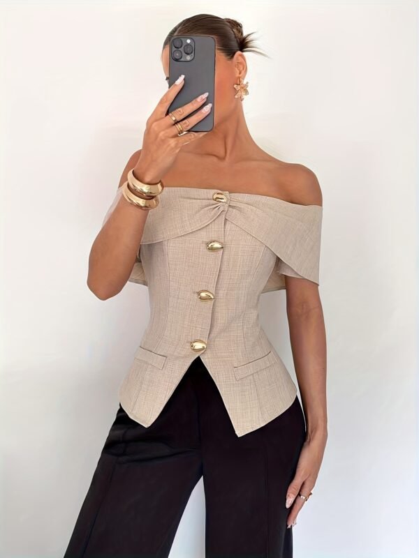 41e1ae81-1742-4f3d-86ea-1dcfa30e7ba7.jpg Off-Shoulder Blouse with Metallic Button Detail