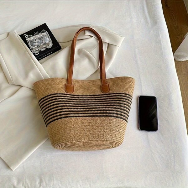 Summer Maxi Straw Tote Oversized Striped Beach & City Carry Bag