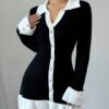 6ae4530e-8008-4440-add3-fa768bd782b7.jpg Women's Elegant Color-Block Lapel Sweater Mini Dress