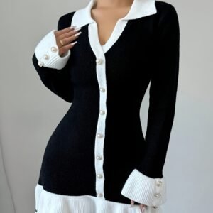 6ae4530e-8008-4440-add3-fa768bd782b7.jpg Women's Elegant Color-Block Lapel Sweater Mini Dress