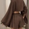 7762347e-7b6d-4b8a-a928-cc6e04529648.jpg Women'S Spring Summer Solid Color Short Two-Piece Set Coffee Brown Colour