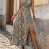 Printed Halter Neck High Slit Maxi Dress