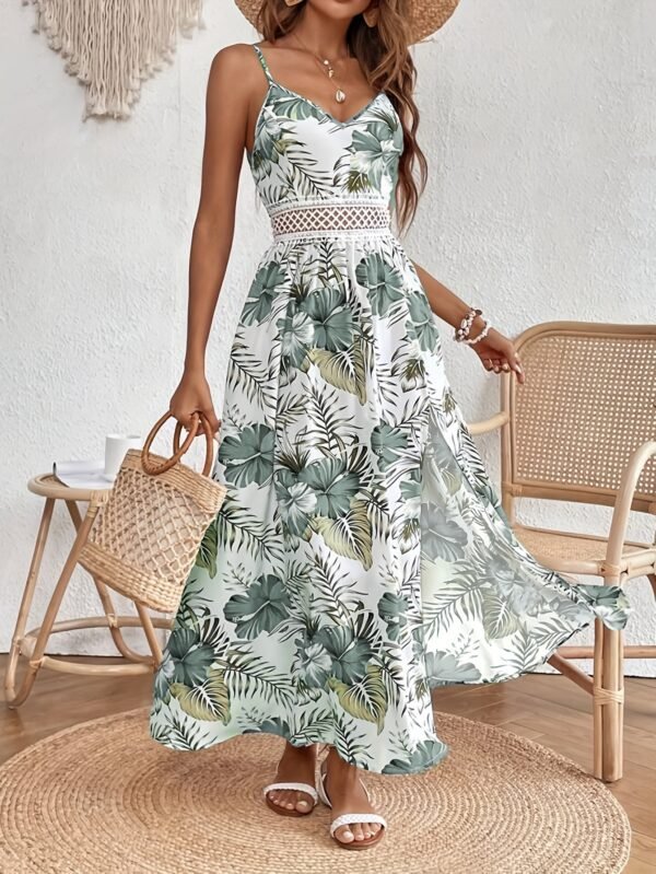 Olive Green Floral Split Hem Sundress