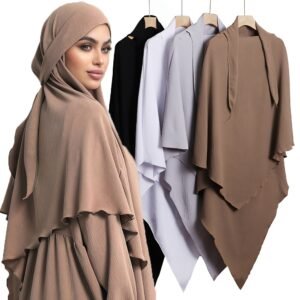 Long Muslimah Prayer Hijab with Tie Ready-to-Wear Headscarf for Abaya
