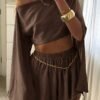9bf2758b-8962-4d77-9cfe-344d2dd276e0.jpg Women'S Spring Summer Solid Color Short Two-Piece Set Coffee Brown Colour
