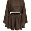 9fde33c5-e970-4281-9503-7a352e334b83.jpg Women'S Spring Summer Solid Color Short Two-Piece Set Coffee Brown Colour