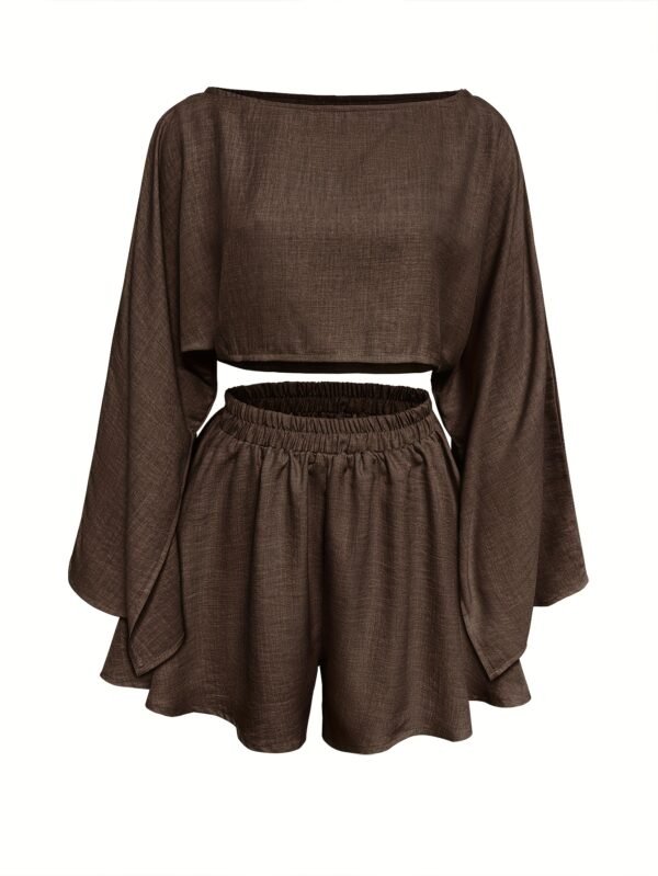 9fde33c5-e970-4281-9503-7a352e334b83.jpg Women'S Spring Summer Solid Color Short Two-Piece Set Coffee Brown Colour