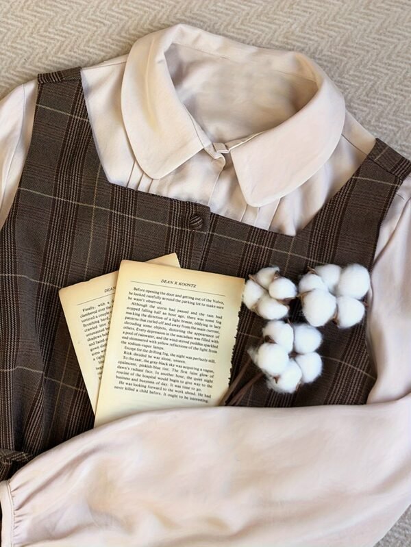 Women's Long Sleeve Shirt & Plaid Vest Dress Two-Piece Set