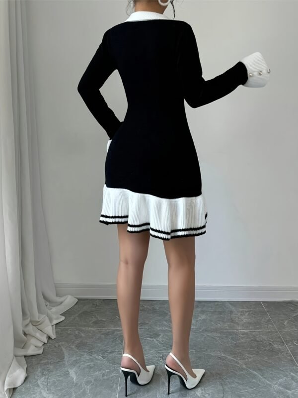 beb78061-e9d9-4391-9fbd-97d059e89ff5.jpg Women's Elegant Color-Block Lapel Sweater Mini Dress