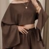 bf694f8b-a438-487b-9ba4-4027472f9909.jpg Women'S Spring Summer Solid Color Short Two-Piece Set Coffee Brown Colour