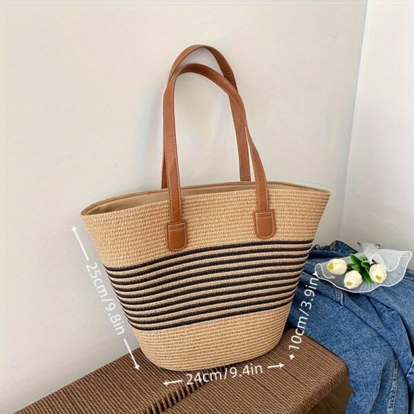 Summer Maxi Straw Tote Oversized Striped Beach & City Carry Bag
