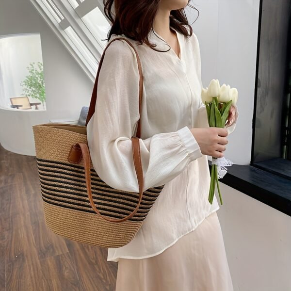 Summer Maxi Straw Tote Oversized Striped Beach & City Carry Bag
