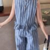 d202b36b-916b-4750-8127-d958755da717.jpg Blue Stripe Sleeveless Top & Straight-Leg Pants Set