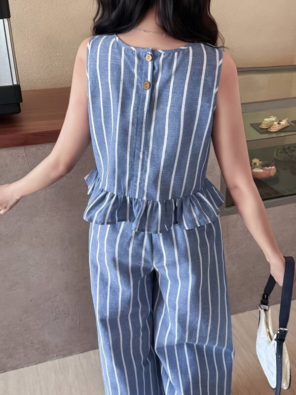 d202b36b-916b-4750-8127-d958755da717.jpg Blue Stripe Sleeveless Top & Straight-Leg Pants Set