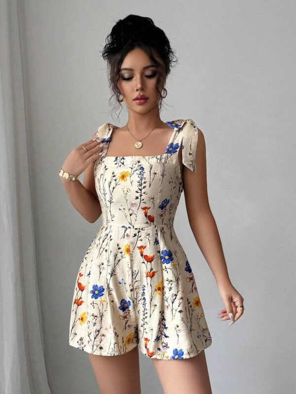 Printed Bow Waist Holiday Romper Shorts