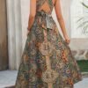 Printed Halter Neck High Slit Maxi Dress