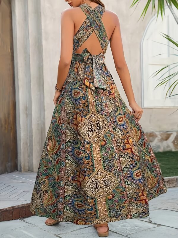 Printed Halter Neck High Slit Maxi Dress