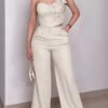 Apricot 3D Floral Off-Shoulder Pants Set