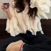 Ruffle Trim Button-Front Long Sleeve Blouse