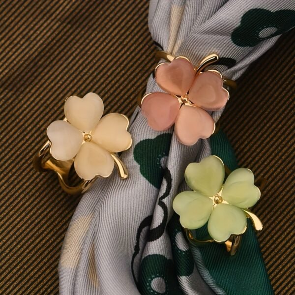 3PCS Minimalist Cat Eye Four-Leaf Clover Scarf Buckle Korean Style Hijab Accessories